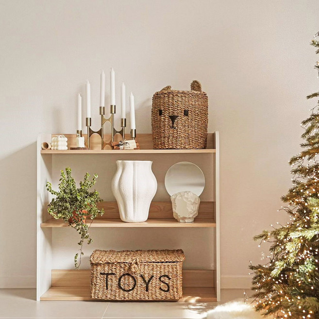 심플룸 아동용 모아 전면 원목 우드 책장, 오크+화이트, 1단