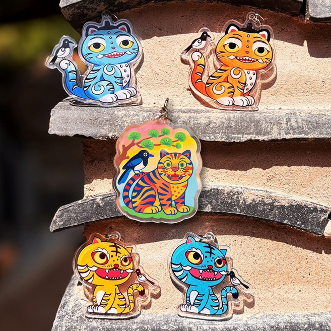 호작도 까치와 호랑이 아크릴 키링 5종 갓쓴 호랑이 케데헌 굿즈, 1개, 디자인 D. 노랑