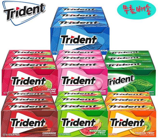 트리덴트 슈가 프리 껌 14개입 12팩, Spearmint