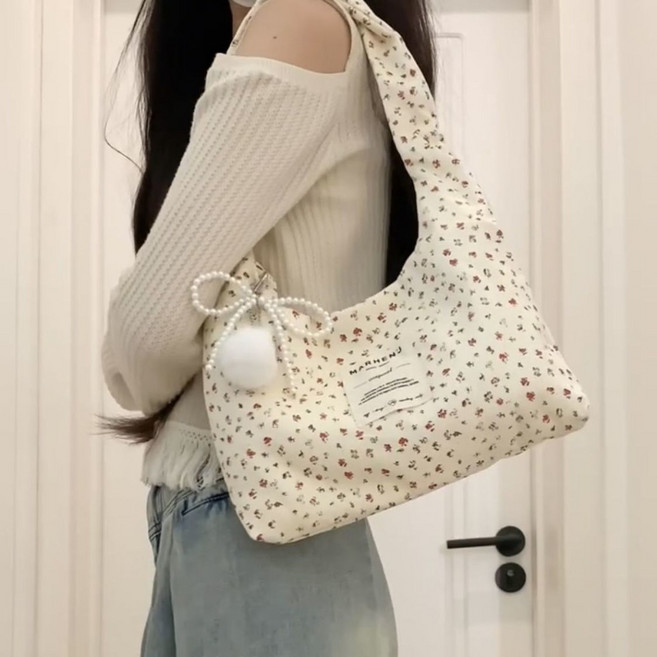 韓國Marhen.j單肩包小衆設計師大容量帆佈包百搭碎花包包夏季
