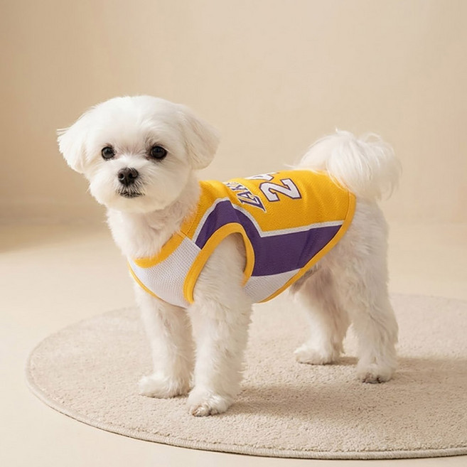 쪼꼬마미 강아지 국가대표 축구복 농구복 유니폼 대형견 옷 빅사이즈 6XL 여름 쿨조끼 메쉬 민소매 애견의류 골든리트리버 시밀러룩 커플룩 6종, 1개, 레이커스