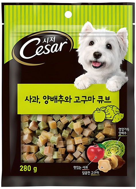 시저 강아지 큐브 트릿, 혼합맛(사과/고구마/양배추), 280g, 1개