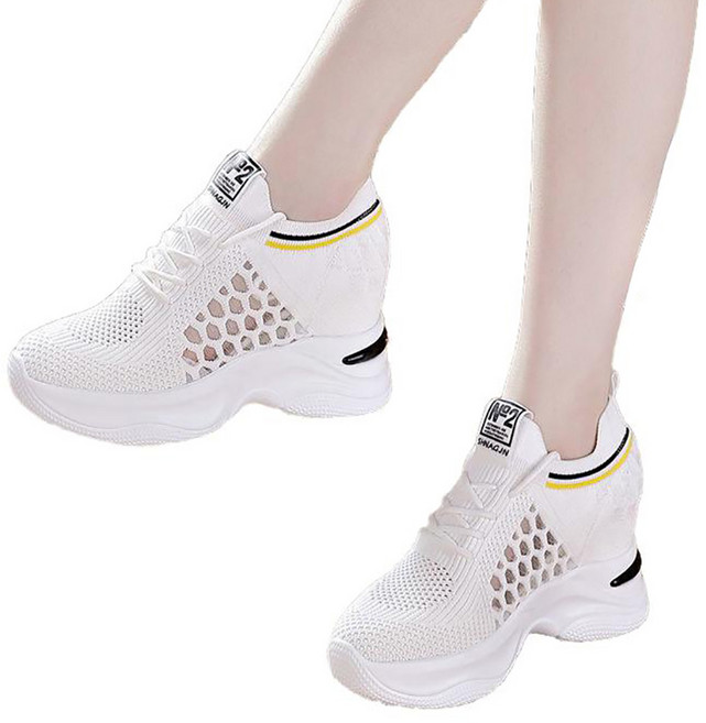 셀럽당 여성용 통기성이 메쉬 펀칭 운동화 여름 키높이 운동화 8cm