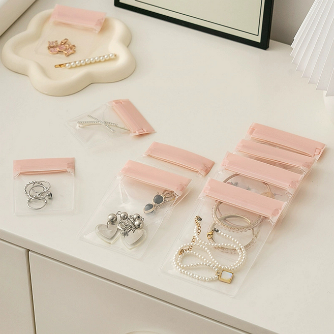 단비루리 여행용 고급 악세사리 보관 지퍼백, 2세트, 핑크투명