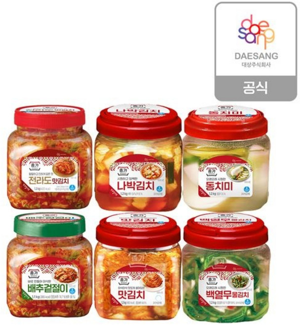 종가 별미김치1.2kg(PET) 6종 2개 골라담기(맛동치미나박백열무배추겉절이전라도맛) 196027, 1.2kg