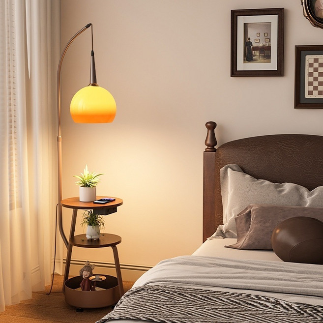 BYOU 프렌치 빈티지 장스탠드 높이 조절 3색 변광침실 침대 협탁 일체형 램프, 3색 변광