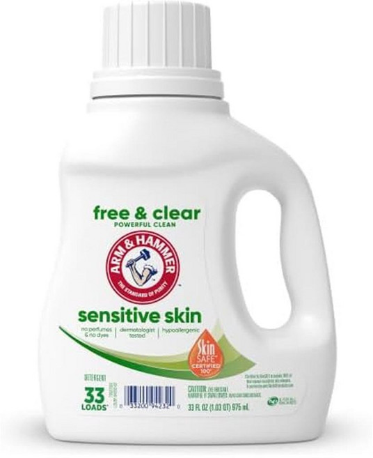 ARM & HAMMER 세탁세제 975ml 1팩 프리 앤 클리어 ARM & HAMMER Sensitive Skin Free & Clear 33 Loads, 1개