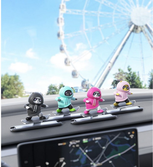 차량용 판다 슬라이딩 장식품 악세사리(대쉬보드 상단 부착용), 블루 슬라이딩 곰돌이(대쉬보드 상단 부착용), 1개