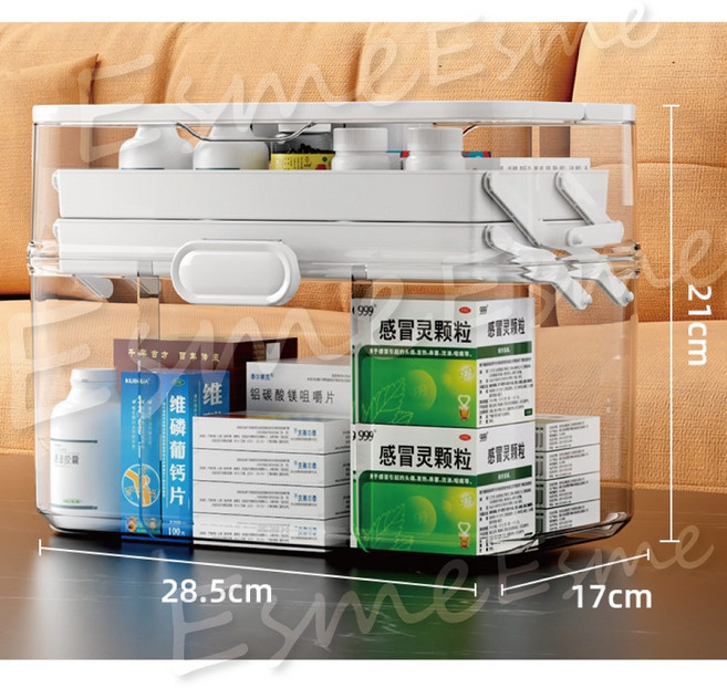 透明分層醫藥箱 藥品收納盒 大號家用急救箱 手提式多功能儲物箱, 1個, 透明醫藥箱—透明大號
