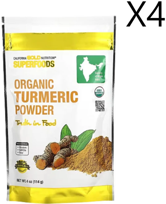 캘리포니아골드뉴트리션 슈퍼푸드 유기농 터메릭 강황 분말 114g, 113g, 4개 - 쿠팡