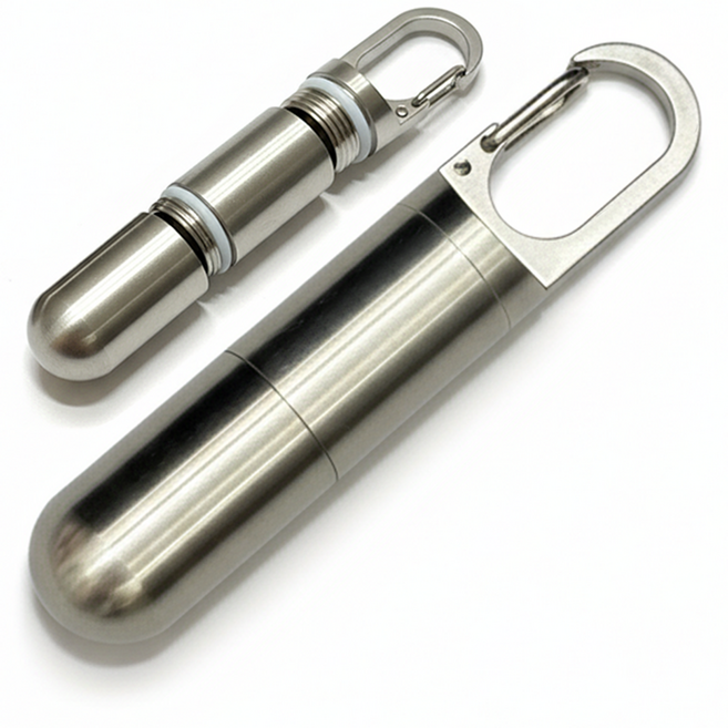 글램띵 스텐 알약 보관용 카라비너 키링, 소형2단, 1개