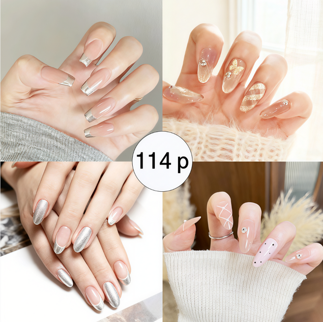 YONIVI 셀프 네일팁 롱 숏 디자인 인조손톱 세트 4종타입 총 114p, 1개, 혼합색상