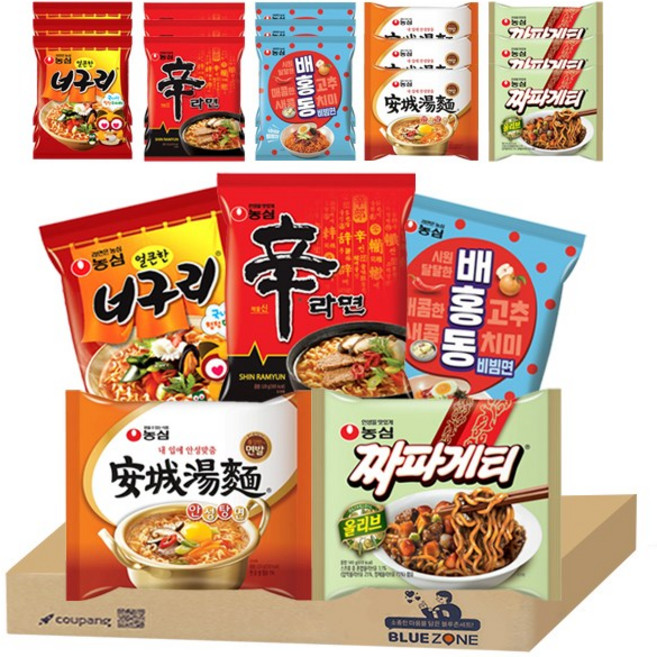 봉지라면 낱개5종20봉입 (배홍동4p+너구리4p+짜파게티4p+신라면4p+안성탕면4p)