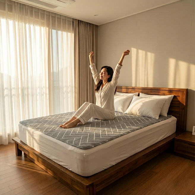 한일의료기 탄소매트 프리미엄 카본매트 온열매트 전자파없는 전기장판, 싱글( 95 X 180 cm), 해링본