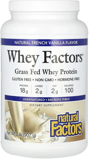 몸관리하세요 겨울입니다 Natural Factors Whey Factors 목초 사육 유청 단백질 천연 프렌치 바닐라 맛 907g(2lb) 특별관리진행, 1개, 907g - 쿠팡