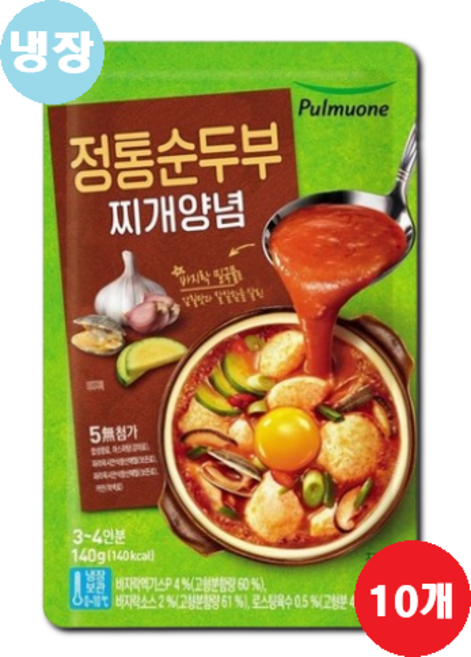 (냉장)[풀무원]정통순두부찌개양념140gx10, 10개, 140g