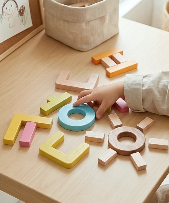 (다르담) 영유아 원목교구 한글 블록 자가 48PCS, 혼합색상, 1개