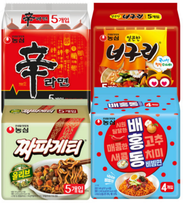 신라면 5입+너구리 5입+짜파게티 5입+배홍동 4입, 38개