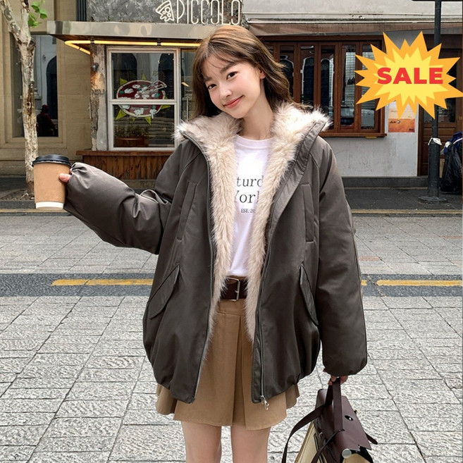 [초특가]ZAJA 여성 루즈핏 퍼 디테일 점퍼 겨울 데일리 아우터