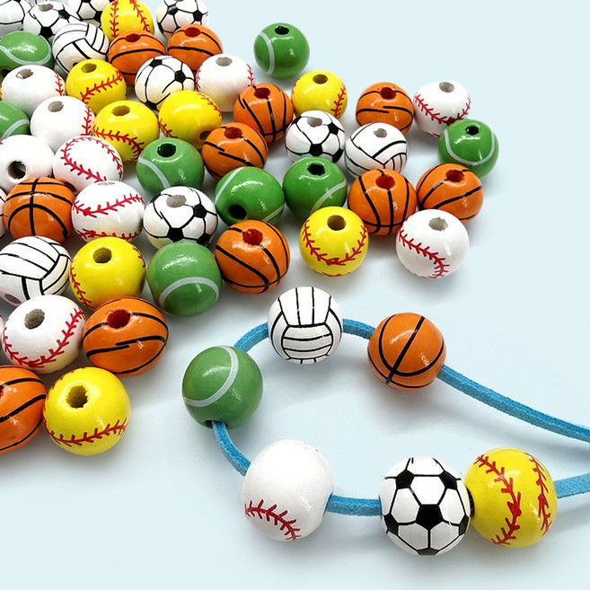 스포츠 공모양 원형 나무구슬 비즈(약16mm 10개입), 소프트볼공