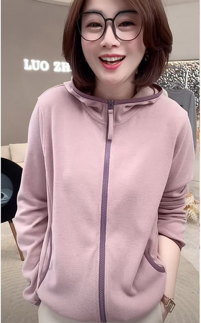 秋冬新款百搭寬鬆顯瘦減齡長袖德絨衛衣撞色連帽外套開衫女潮