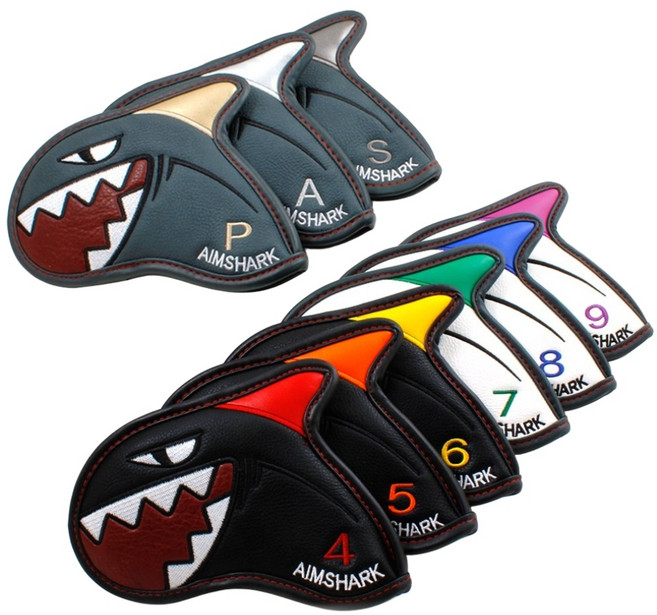 [Go!FFiT] 에임샤크 상어 아이언커버 골프채커버 9개입 세트 AIMSHARK, 05 에임샤크 컬러링 B+W+G, 1개