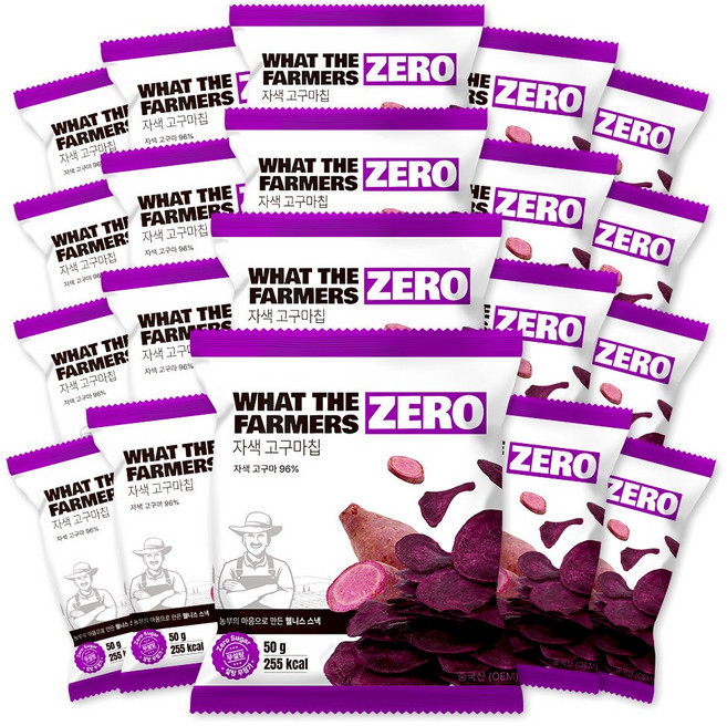 왓더파머스 제로 과자 무설탕 통 슬라이스 저당 간식 자색고구마칩, 20개, 50g
