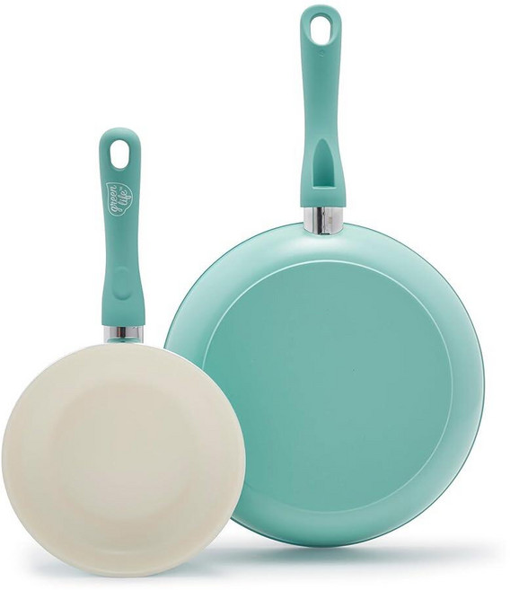 GreenLife 소프트 그립 헬시 세라믹 논스틱 프라이팬 냄비 세트 17.8cm * 25.4cm 터키, 터키석, 7" & 10" Frying Pan Skillet Se