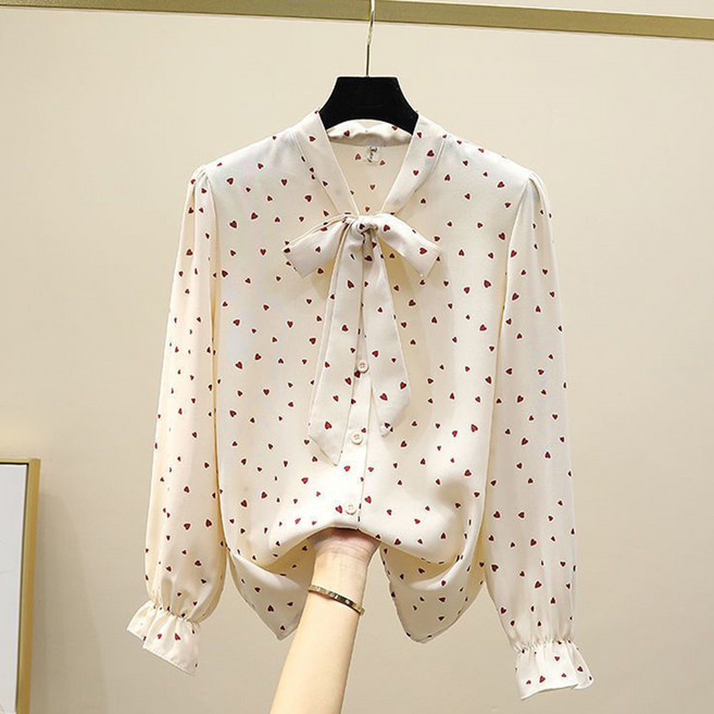 besteffie 여성 봄 가을 블라우스 도트무늬 리본타이 셔츠 빅사이즈 오피스룩