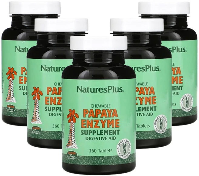 네이쳐스플러스 씹을 수 있는 파파야 효소 보충제, 5개, 360정 - 쿠팡