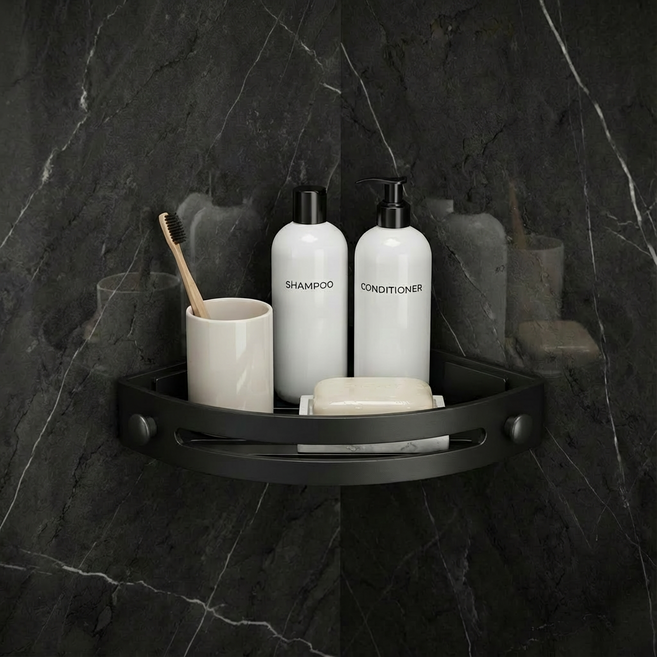 더메이크 무타공 코너형 욕실선반 정리대, 1개, 블랙