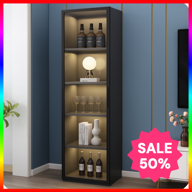 우암가구 위스키 장식장 LED 진열장 거실 피규어 DIY 수납장 레고 유리 선반, 그레이(5단)