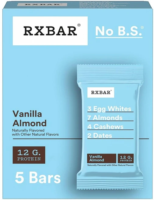 RXBAR 단백질 바 12g 글루텐 프리 스낵 바닐라 아몬드 259.4g(9.2온스) (바 5개) - 쿠팡