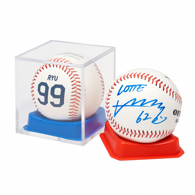 국산 야구공받침대 아크릴케이스 기념볼 전시, 레드