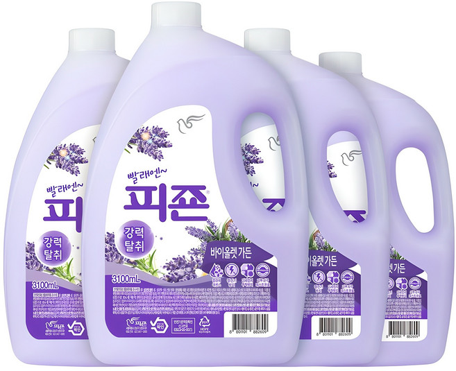 피죤 강력탈취 섬유유연제 바이올렛 가든 본품, 3.1L, 4개