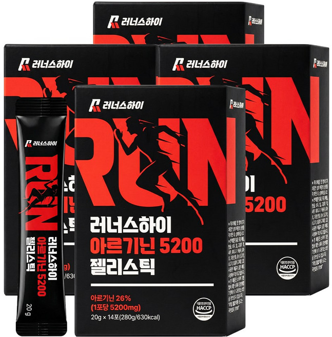 솔리치 러너스하이 아르기닌5200 젤리스틱, 4박스, 280g