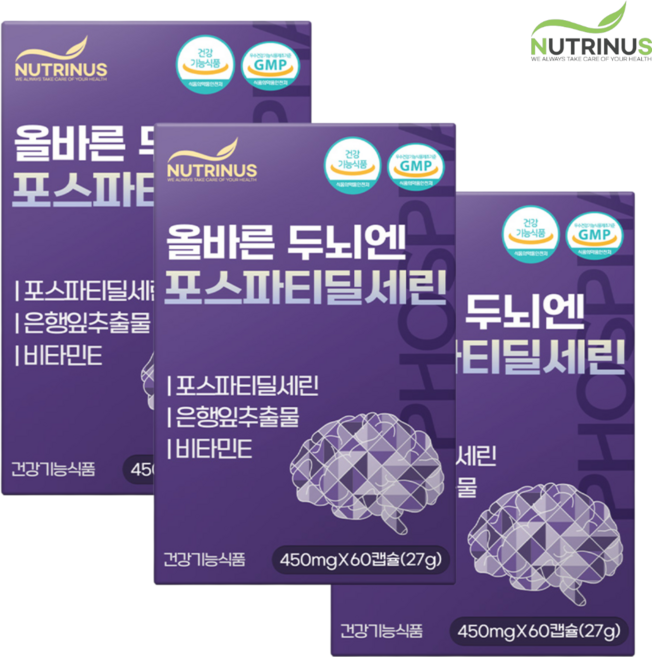 뉴트리너스 올바른 두뇌엔 포스파티딜세린&은행잎 징코 PS 인지력 기억력 포스티딜세린 영양제, 3박스, 60정