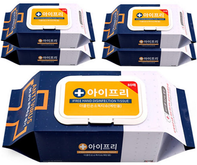 아이프리 더클린손소독티슈(에탄올), 80매, 5개