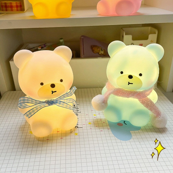 곰돌이무드등 LED 테이블 실내 아기곰 선물 인테리어 조명 어린이집 무드 감성 베어 아이방 꾸미기 집들이 아기 침실등 거실 곰돌이 램프 침대 스탠드 아기방 신생아 미니 수면등, E 노랑