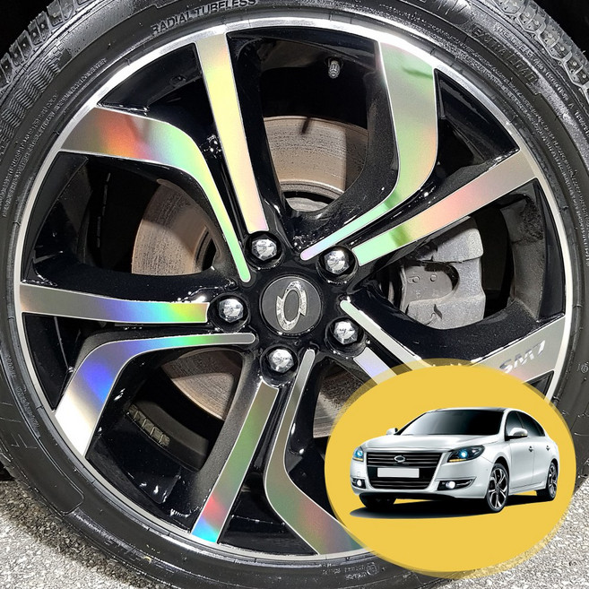 ERK 올뉴SM7 RE 18인치 휠 마스크 포인트 컬러 데칼 스티커 스포크 커버 몰딩 차량용 튜닝 필름, 홀로그램 실버(휠), 1개