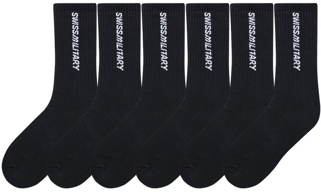 스위스밀리터리 남성용 2중쿠션 장목 스포츠 양말 6켤레, 블랙