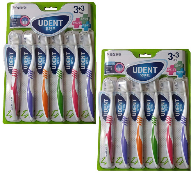 유한 덴탈케어 유덴트 DX 칫솔(3+3) 2개 (2단미세모), 6개입
