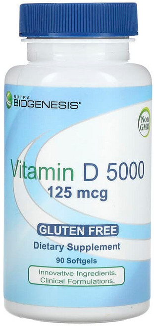 Nutra BioGenesis 비타민D 5000 125mcg 소프트젤 90정 BioGenesis (뉴트라 바이오제네시스), Nutra BioGenesis, 비타민D 5000, 1, 1개