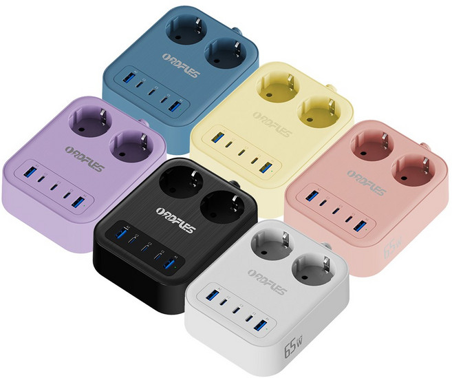 ORDFLES PD65W C타입 고속충전 USB 멀티탭 7구 3C+2A 노트북충전 고용량 4000W 과부하차단 KC인증, 화이트, 1개, 2m