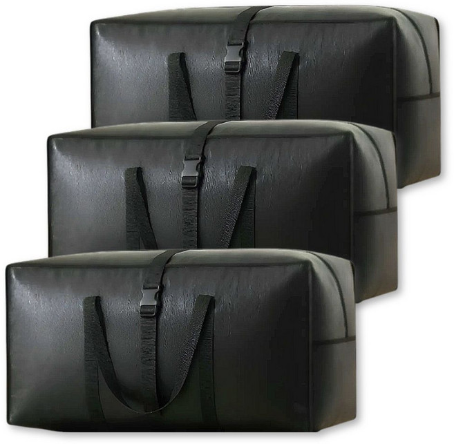 루다앙 대용량 이사가방 방수 접이식, 3개, 시크 블랙