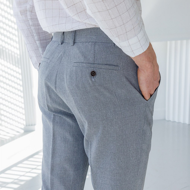 3.9세컨즈 남성용 여름 윈도우체크 글랜체크 프리미엄 히든밴딩 스판 정장바지 슬랙스