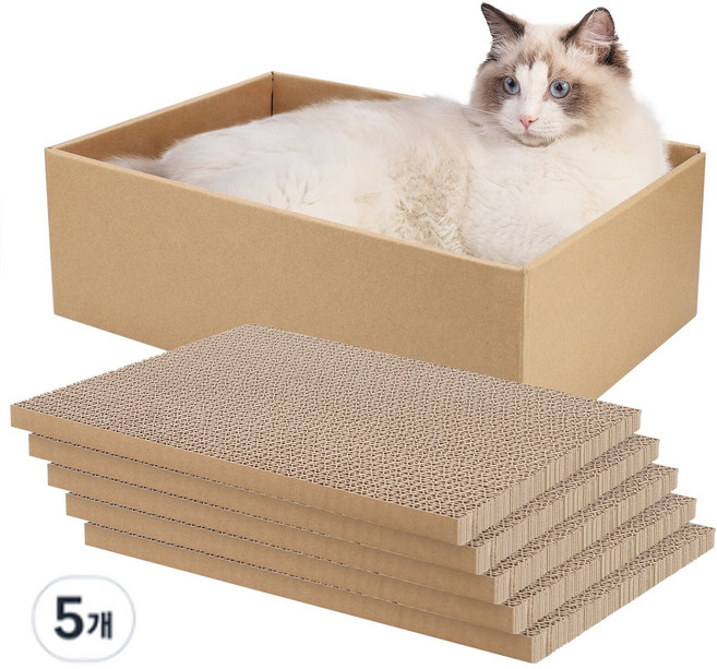 JIZZU고양이 평판형 스크래쳐 고양이 필수템 소파 스크래치방지 고양이 박스+스크래쳐5개(부가 캣닢이3개), 혼합색, 5개