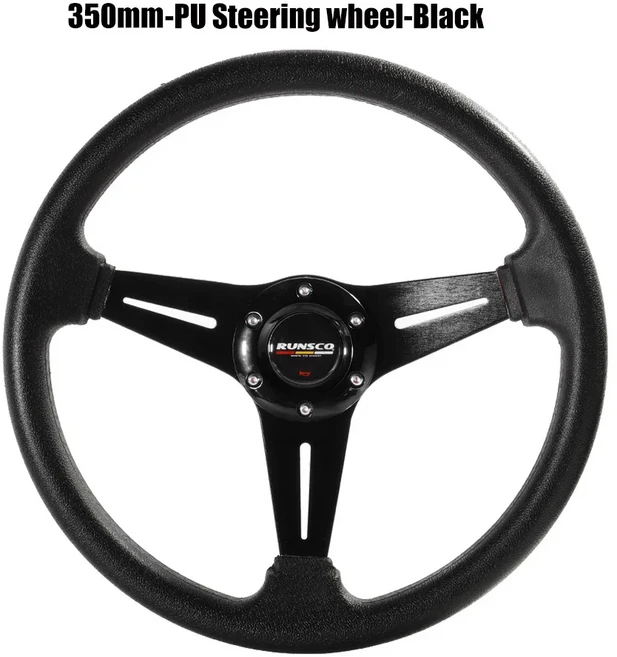 350mm/14인치 스포츠 스티어링 휠 알루미늄 + PU 드리프트 레이싱 게임 범용, 01 Black