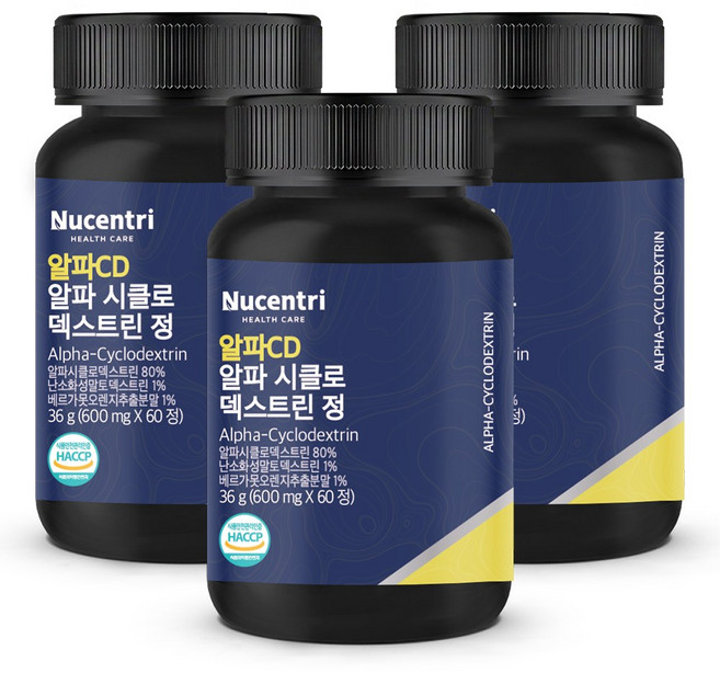 뉴센트리 알파CD 알파시클로덱스트린 알파사이클로덱스트린 알파시디 HACCP 식약청인증, 3개, 60정