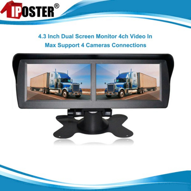 아이포스터 4.3인치 듀얼 스크린 LCD 디스플레이 차량 후방 모니터 4채널 비디오 입력 12V-24V